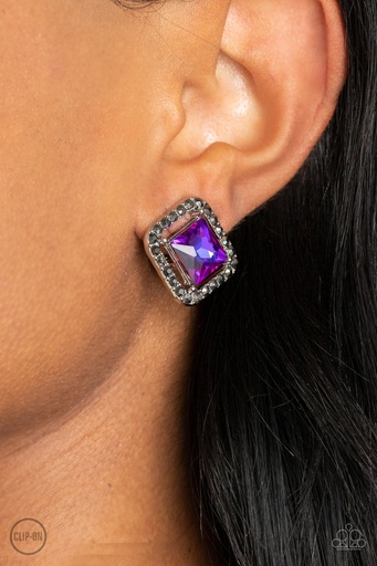 [217] Clip On Earrings Purple Iridescent UV Finish Gem and Hematite - Cosmic Catwalk