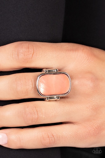 [245] Stretch Ring Shell Finish in Coral and Silver Adjustable Ring Band - Tidal Tranquility