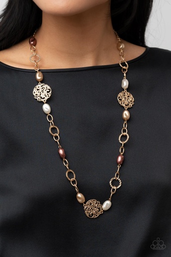 [246] Gold Pearl Necklace - Social Soiree