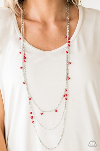 [262] Layered Necklace Red Beads and Silver Chains - Laying The Groundwork