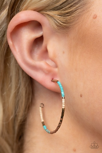 [322] Seed Bead Hoop Earrings Brass, Turquoise and Brown - Joshua Tree Tourist