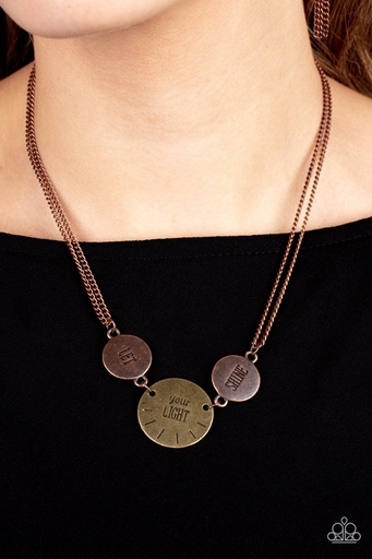 [334] Message Necklace Copper and Brass Mixed Metal Jewelry - Shine Your Light