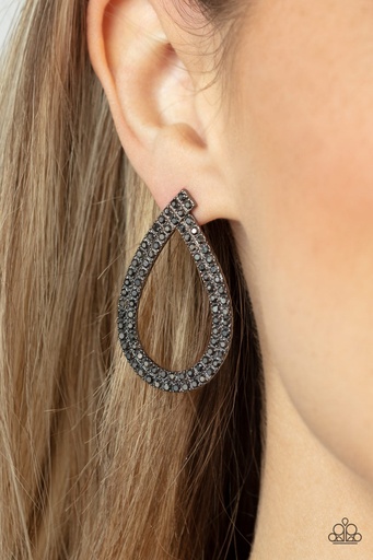 [336] Post Earrings Black Teardrop in Gunmetal and Hematite - Diva Dust