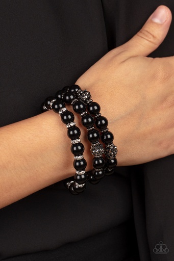 [366] Stretch Bracelet Black Beads and Crystals Set - Poshly Packing