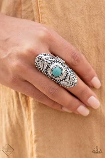 [078R] Western Knuckle Ring with Natural Stone Turquoise Stretch Ring with Silver Adjustable Ring Band - Rural Residence