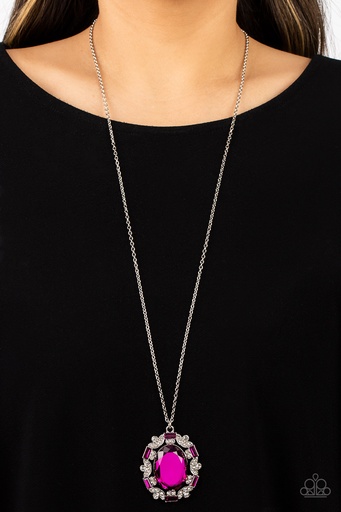 [243] Pink Pendant Necklace with Crystals - Noble Reflection