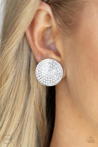 [438] Silver Disc Clip-On Earrings with Crystals - Drama on Demand