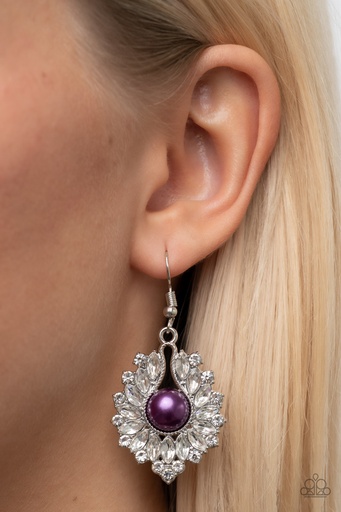 [440] Purple Pearl Earrings with Crystals - Crowns Required