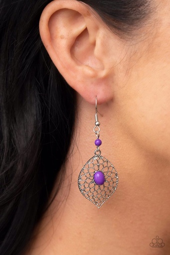[451] Silver Filigree Earrings Purple Beads - Perky Perennial