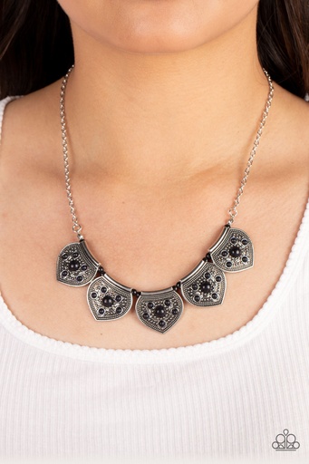 [215-N] Black Stone Necklace Silver - Badlands Basin