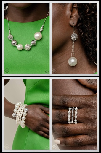 [481] Big Pearl Jewelry Set with Crystals in Silver - Fashion Fix - Ballerina