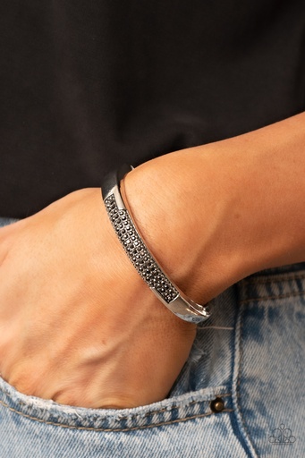 [371-B] Hematite Hinged Bracelet with Crystals in Silver - Chart-Topping Twinkle