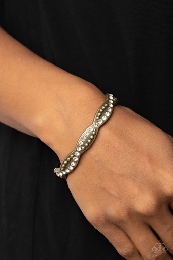 [492] Brass Hinged Bracelet with Crystals - Empire Envy