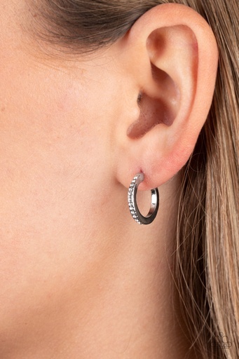 [371-E] Tiny Silver Hoop Earrings with Crystals - Audaciously Angelic
