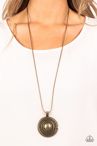 [194-N] Brass Medallion Necklace with Snake Chain - Solar Swirl
