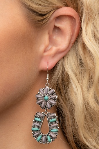 [526] Turquoise and Silver Western Earrings Dangle - Badlands Eden