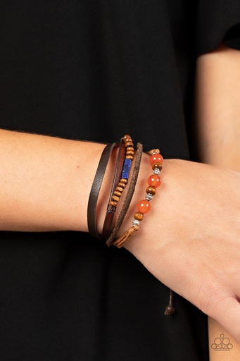 [458-B] Brown Leather Bracelet with Cording and Stone Urban Style - Public In-QUARRY