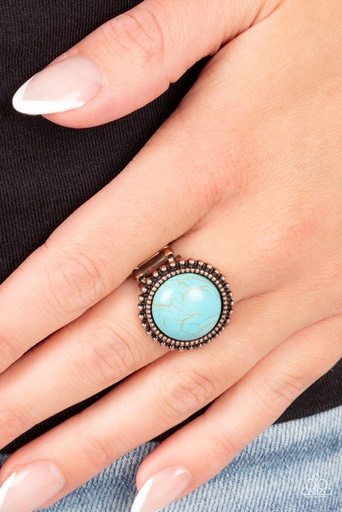 [166-R] Copper Turquoise Statement Ring in Stretch Ring Band - Mesa Mecca