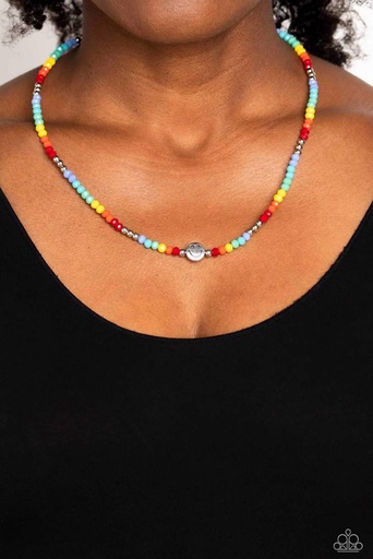 [269-N] Smiley Face Beaded Necklace in Rainbow Colors - Beaming Bling