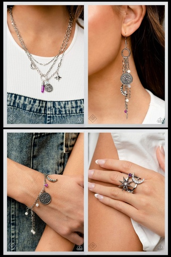 [403-SSF] Sun and Moon Jewelry Set in Silver with Amethyst and Opalescent Crystals - Fashion Fix - Talented Explorer