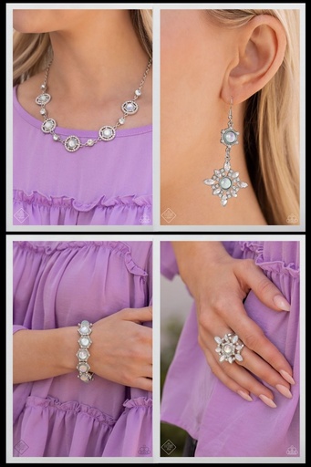 [452-GM] Opalescent Green Jewelry Set in Silver with Crystals - Fashion Fix - Summer Dream