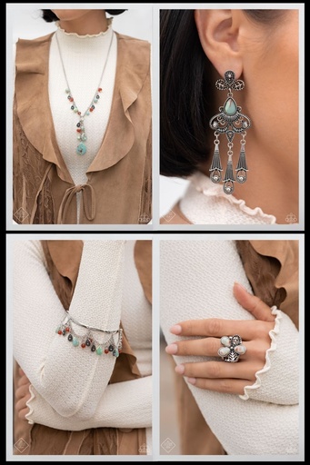 [452-SSF] Earthy Blue Stone Jewelry Set in Silver with Brown Beads - Fashion Fix - Natural Rustic