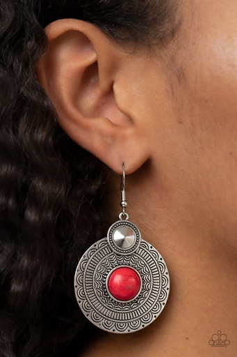 [506] Tribal Earrings with Red Stone - Terra Throwdown
