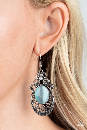 [505] Blue Moonstone Earrings Silver Dangle - Garden Gondola Ride