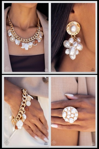 [538-FFA] Tiger's Eye Stone and Baroque Pearl Jewelry Set in Gold - Fashion Fix - Sea Here