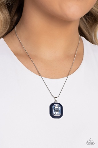 [536-N] Snake Chain Necklace with Blue Crystal - Emerald Energy