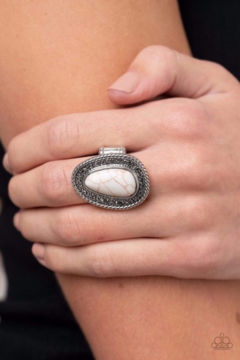 [531-R] White Stone Stretch Rings in Silver Adjustable Ring Band - Downtown Desertscape