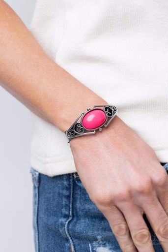 [531-B-PK] Raspberry Cuff Bracelet Pink Bead in Silver - Springtime Trendsetter