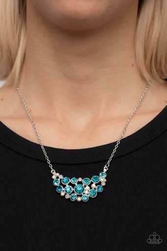 [457-N] Elegant Necklace with Blue and Iridescent Crystals in Silver - Effervescently Divine