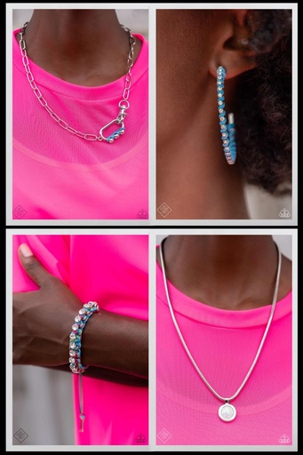 [320-SS] Blue and White Crystal Jewelry Set in Silver - Fashion Fix - String