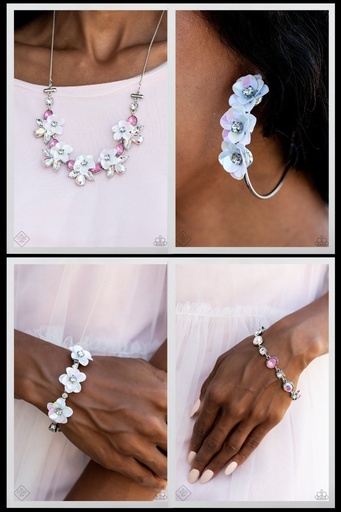 [320-GM] Iridescent Jewelry Set with 3D Flowers with Crystals - Fashion Fix - Ethereal