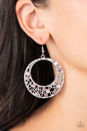 [411-E-PU] Iridescent and Purple Crystal Earrings in Silver Dangle - Enchanted Effervescence