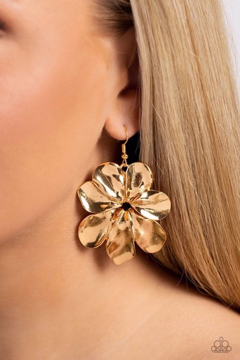 [108-E-GD] Flower Earrings Dangle in Gold - Hinging Hallmark