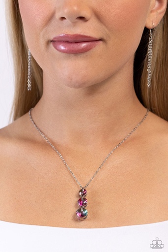 [542-N] Iridescent Crystal Necklace UV Finish Pendant on Delicate Silver Chain - Ombré Obsession