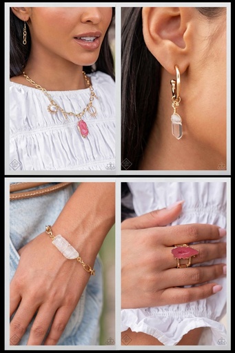 [525-SSF] Earthy Jewelry Set in Gold with Crystals - Fashion Fix Simply Santa Fe - Geode Mineral