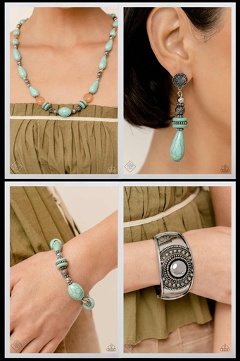 [564-SSF] Western Jewelry Set with Turquoise Stone and Silver Frame - Fashion Fix - Clan
