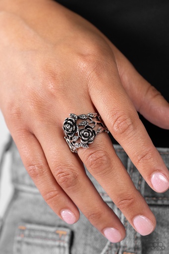 [547-R] Inspirational Rose Stretch Ring in Silver with Adjustable Ring Band - Anything ROSE