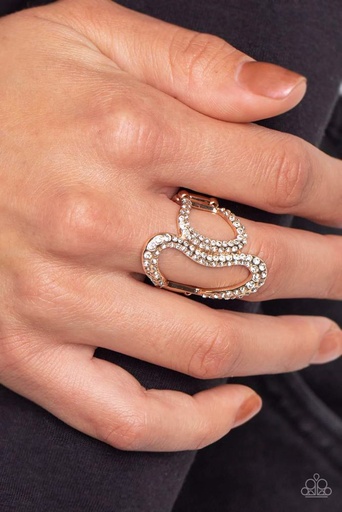 [399-R] Asymmetrical Stretch Ring with Crystals in Gold Adjustable Ring Band - Gap Year