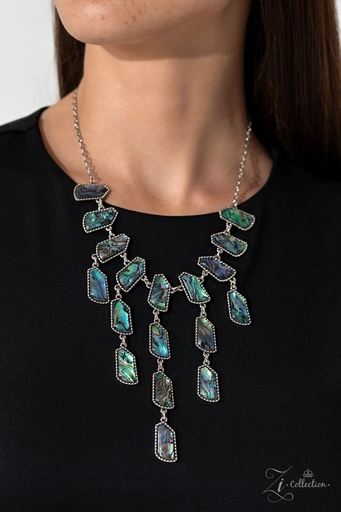 [550] Abalone Shells Statement Ring Necklace in Silver Chain Zi Necklace - Reverie
