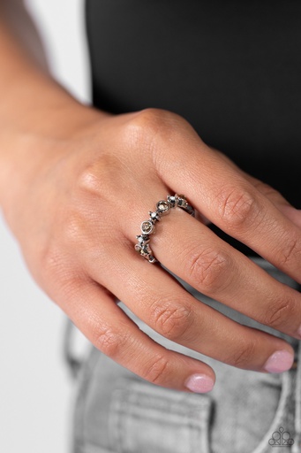 [563-R] Dainty Stretch Ring with Opal and Topaz Crystals - Modestly Modern