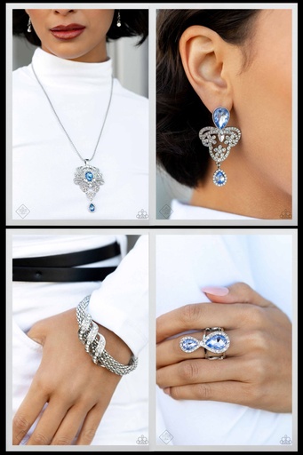[553-FFA] Chandelier Statement Jewelry Set Elegant Style with White and Blue Crystals - Fashion Fix - Majestic Elegance