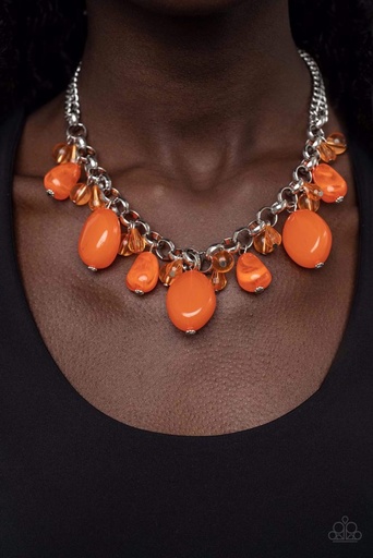 [554-N-OG] Statement Orange Necklace with Large Beads - Venetian Vacation