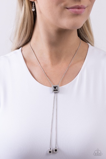 [572] Smoky Crystal Necklace in Silver Snake Chain and Bolo Closure - I Solemnly SQUARE