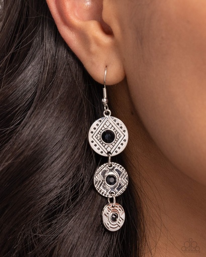 [578] Tribal Earrings with Engraved Discs and Black Beads - ​Totem Temptress
