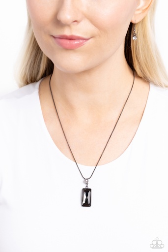 [581-N] Pendant Necklace with Black Crystal in Dainty Gunmetal Snake Chain - Cosmic Curator