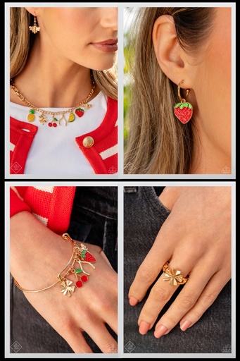 [580-SS] Strawberry Charm Jewelry Set in Gold - Fashion Fix - Fruit Festival